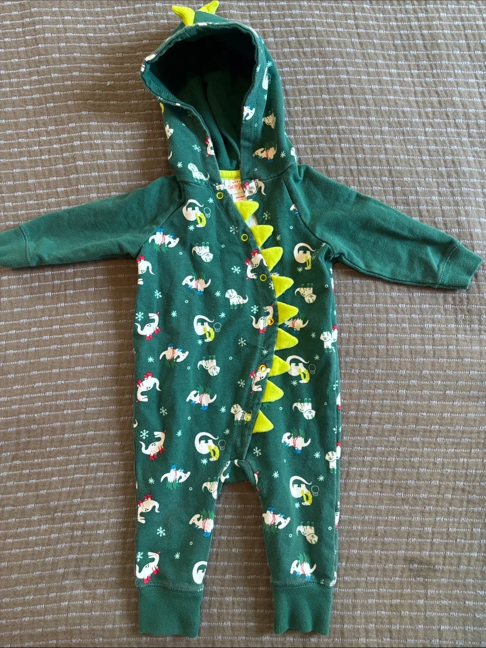 Cat & Jack Baby 3-6M Green Dinosaur Winter Hooded One-Piece Romper